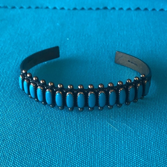 Vintage Wheeler Copper and Synthetic Turquoise Cuff Bracelet - Picture 1 of 6
